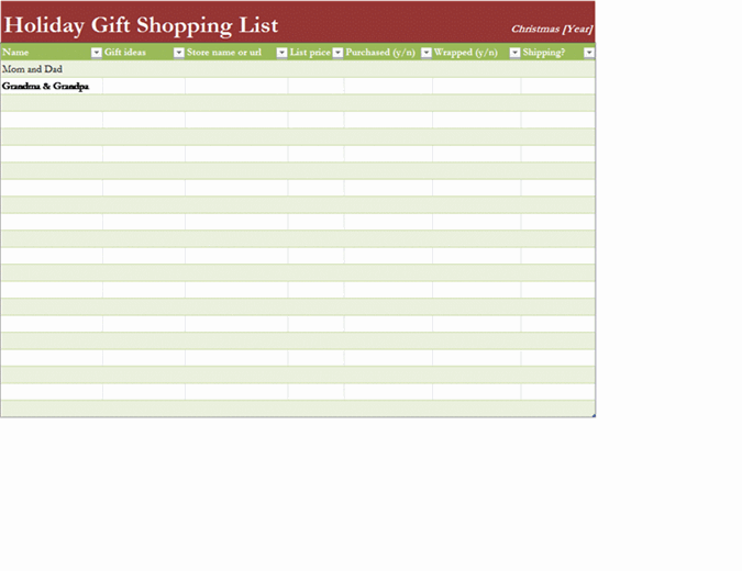 قائمة تسوق الهدايا