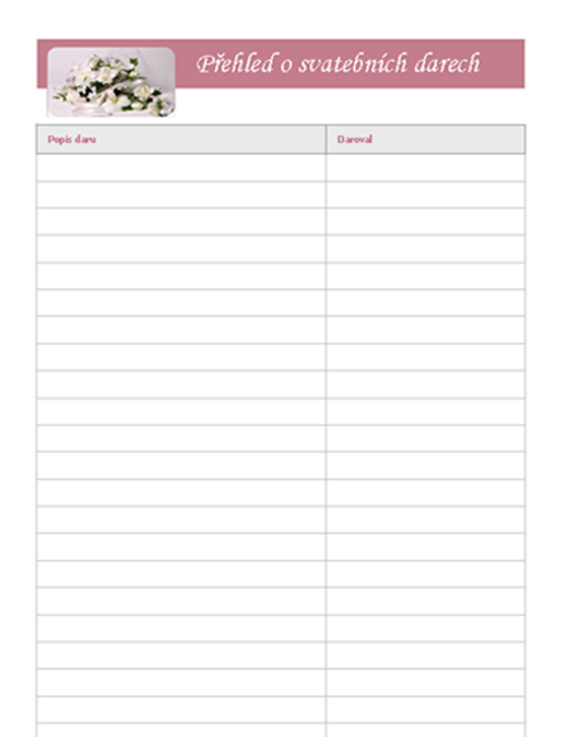 Přehled o svatebních darech