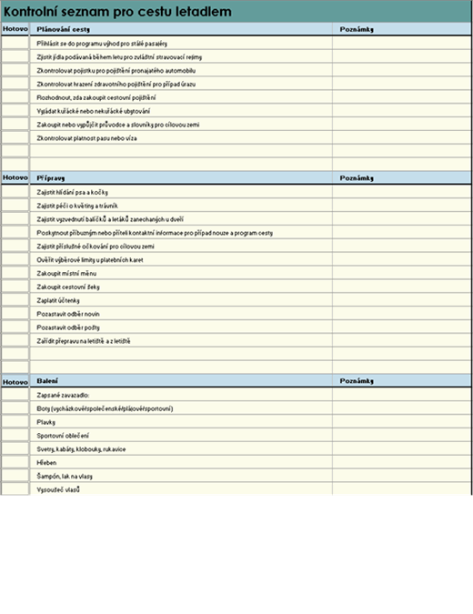 Kontrolní seznam pro cestu letadlem