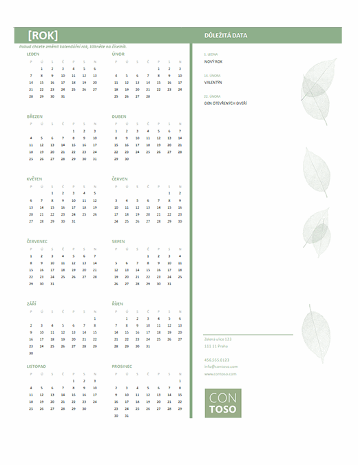 Malý kancelářský kalendář (libovolný rok, pondělí–neděle)