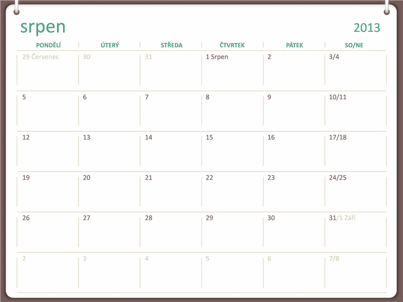 Kalendář na školní rok 2013–2014 (srpen)