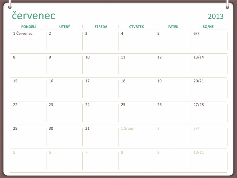 Kalendář na školní rok 2013–2014 (červenec)