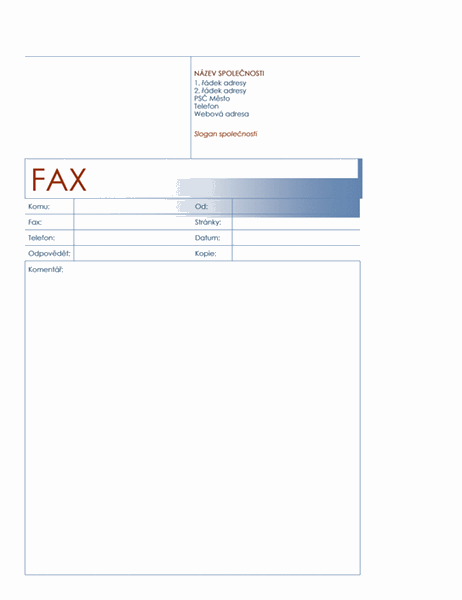 Titulní stránka faxu (modrý motiv)