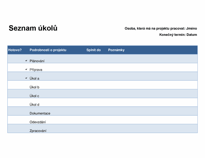 Seznam úkolů pro projekty