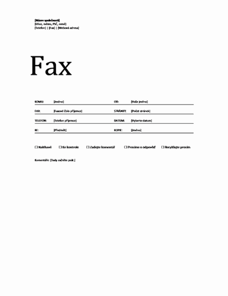 Titulní stránka faxu