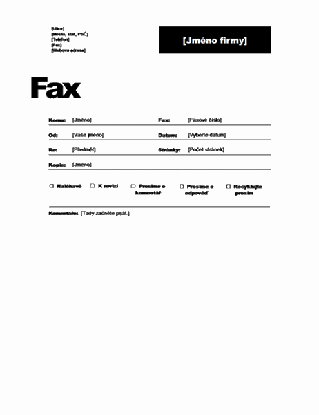 Titulní stránka faxu
