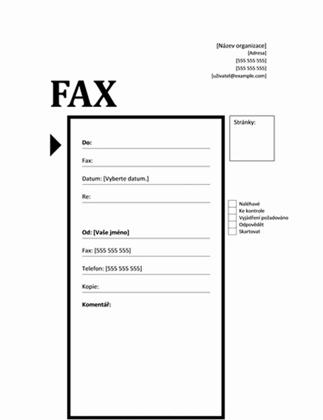 Titulní stránka faxu (technologický návrh)
