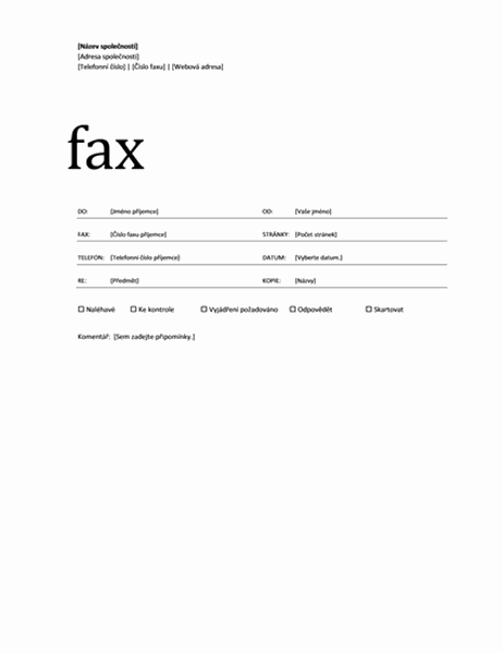 Titulní stránka faxu (pracovní motiv)