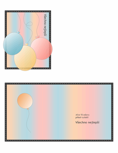Přání k narozeninám (s balónky a proužky, přeložení na čtvrtiny)