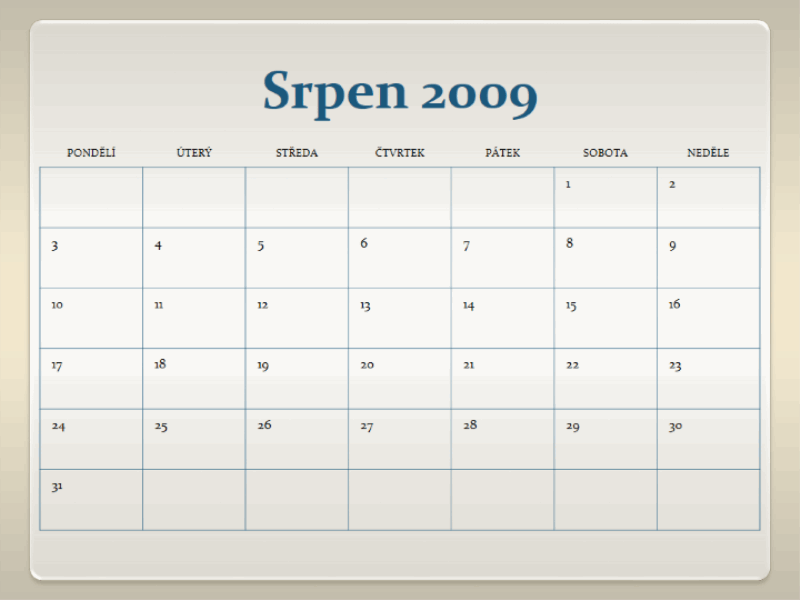 Kalendář akademického roku 2009–2010 (13 stránek, pondělí–neděle)