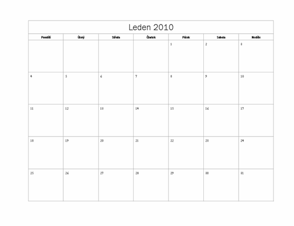Kalendář 2010 (základní návrh, Po–Ne)