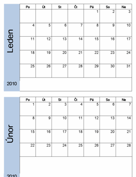 Kalendář 2010 s modrým okrajem (6 stránek, pondělí až neděle)