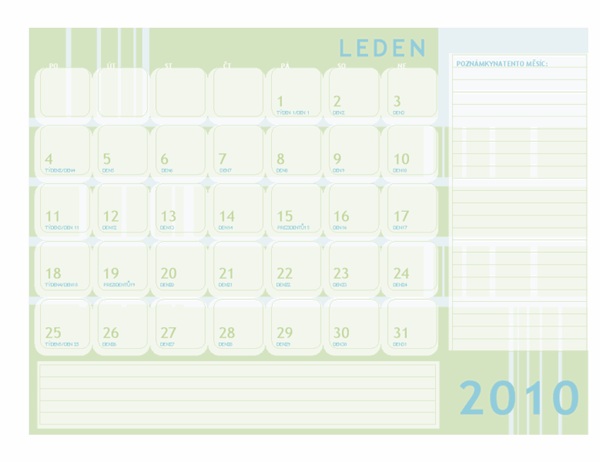 Juliánský kalendář 2010 (pondělí až neděle)