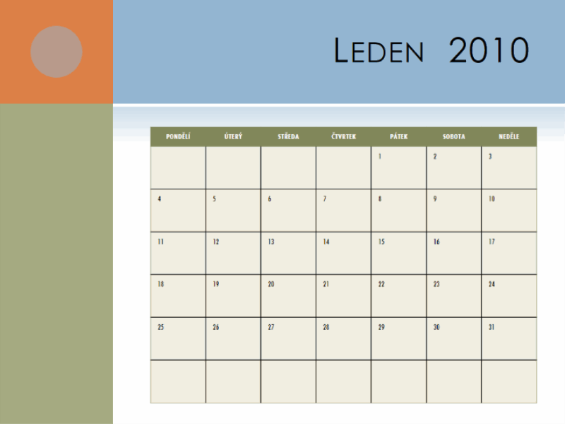 Kalendář 2010 (pondělí až neděle)