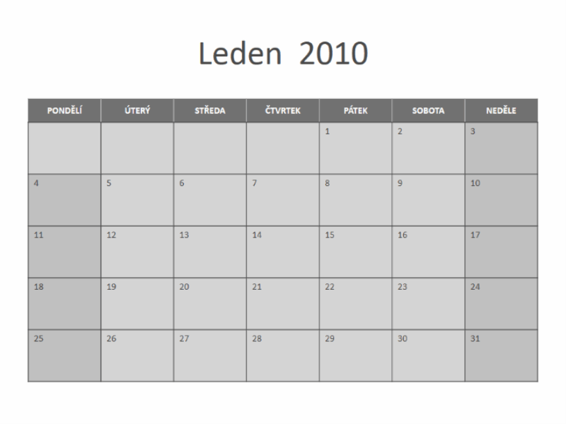 Kalendář 2010 (pondělí až neděle)