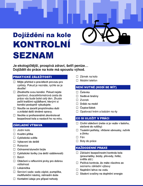 Kontrolní seznam pro dojíždění na kole Kontrolní seznam pro dojíždění na kole
