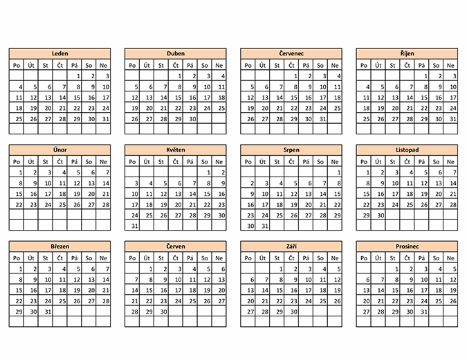 Šablona pro vytvoření kalendáře (libovolný rok)