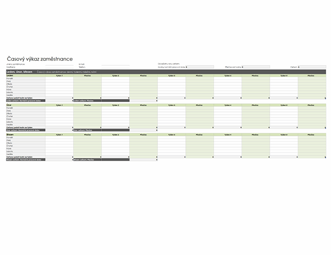 Karta docházky zaměstnance (denní, týdenní, měsíční a roční)
