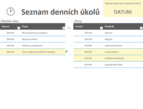 Seznam denních úkolů Seznam denních úkolů