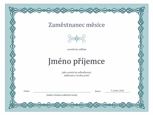 Osvědčení Zaměstnanec měsíce (design s modrým řetízkovým ohraničením) Osvědčení Zaměstnanec měsíce (design s modrým řetízkovým ohraničením)