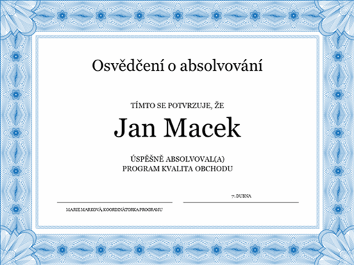 Osvědčení o absolvování (modré) Osvědčení o absolvování (modré)