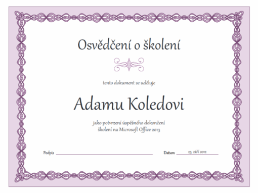 Osvědčení o školení (fialový design s motivem řetězu)