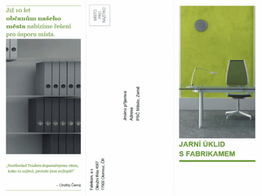 Obchodní brožura ve formě trojskládanky (zeleno-černé provedení)