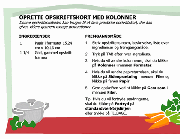 Opskrift (adskillige kolonner)