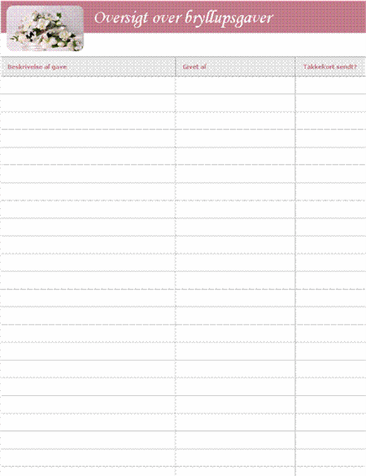 Oversigt over bryllupsgaver