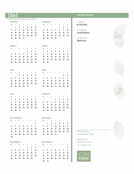 Lille virksomhedskalender (alle år, man-søn)