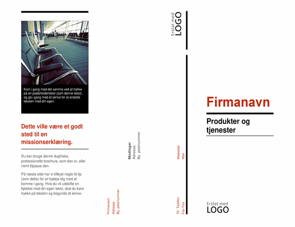 Tredelt brochure (rødt og sort design)