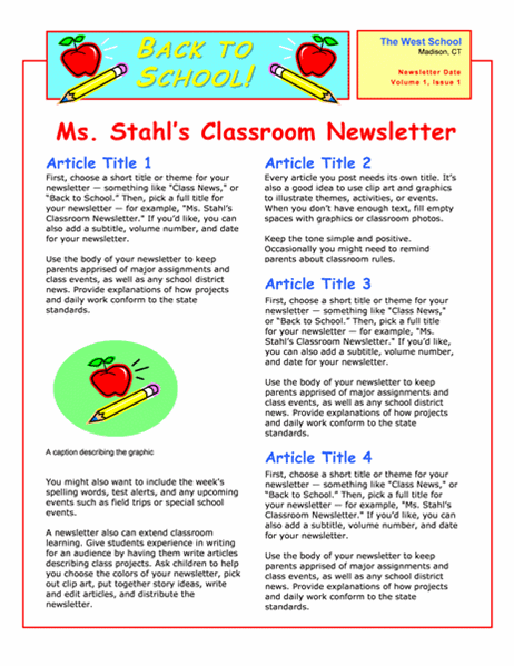 Nyhedsbrev til klasselokale (2 spalter, 2 sider)