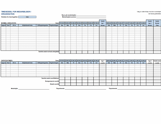 Timeseddel for medarbejder i organisation Timeseddel for medarbejder i organisation