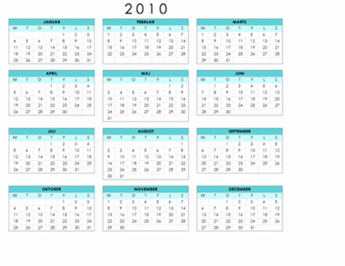 Kalender for 2010 (1 side, liggende, man-søn)