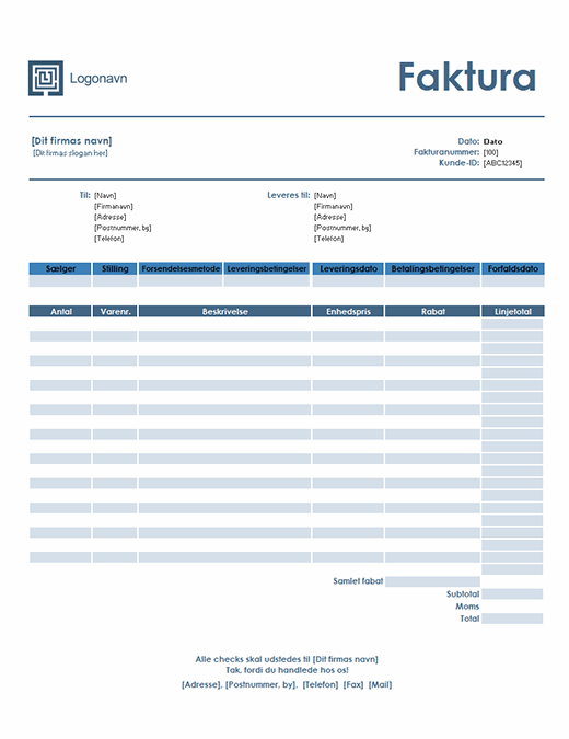 Salgsfaktura (enkelt blåt design)