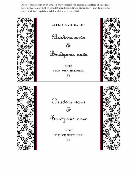 Bryllupskort med sæt kryds ved datoen (sort-hvidt bryllupsdesign)