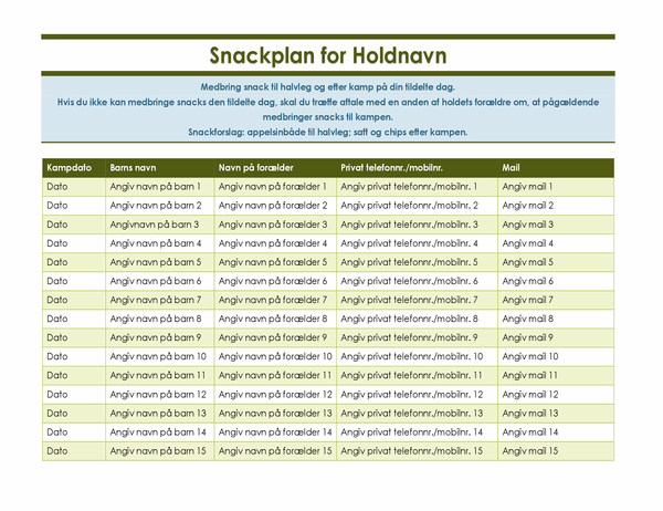 Tilmeldingsark til at medbringe snacks til ungdomssport Tilmeldingsark til at medbringe snacks til ungdomssport