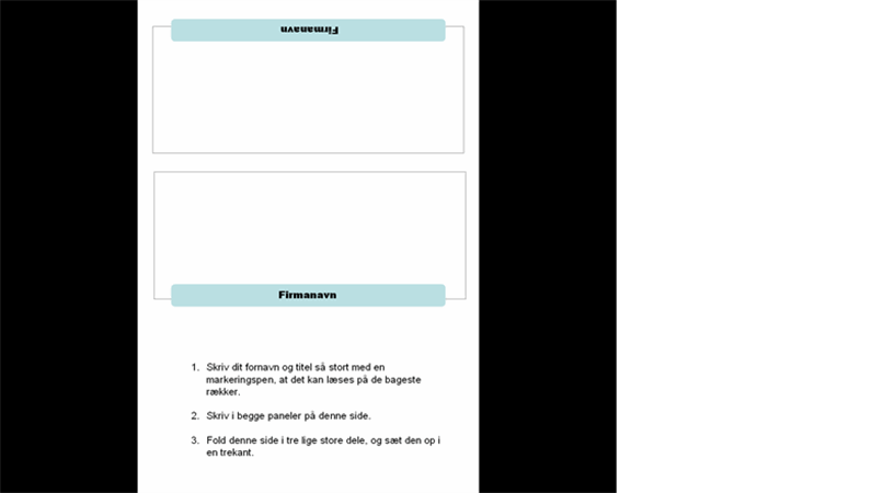 Navnekort til møde (tredelt)