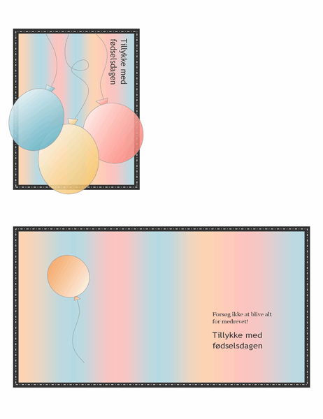 Fødselsdagskort (med balloner og striber, kvartfoldet)