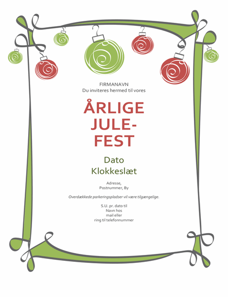 Invitation til julefrokost med pynt og snoet ramme (uformelt design) Invitation til julefrokost med pynt og snoet ramme (uformelt design)