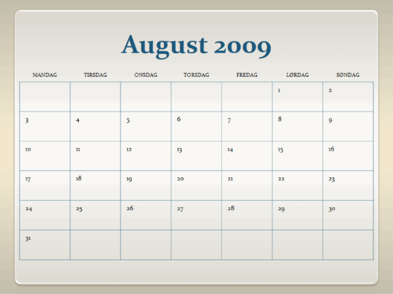 Kalender for skoleåret 2009-2010 (13 mdr., man-søn)