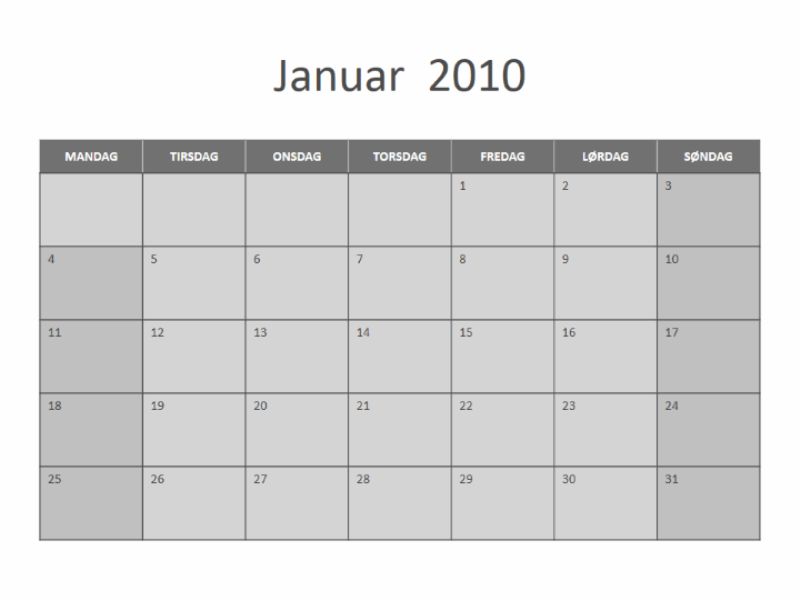 Kalender for 2010 (man-søn)