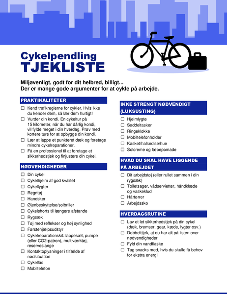 Tjekliste til cykelpendling