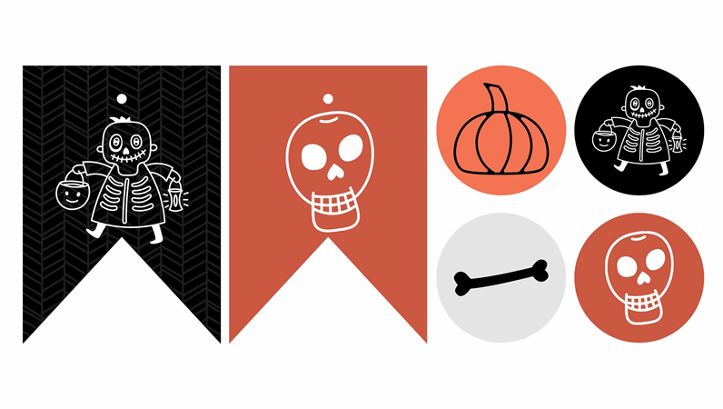 Skeletter til halloweenfest, der kan udskrives