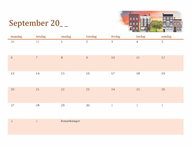 Sæsonillustreret kalender for et hvilket som helst år