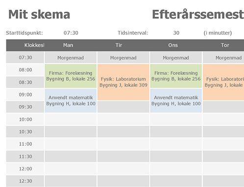 Ugeskema For Universitetsstuderende