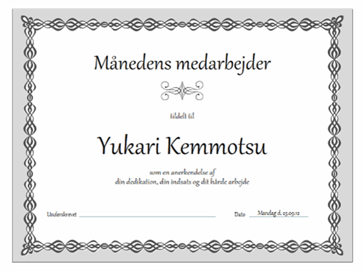 Certifikat, månedens medarbejder (design med grå kæde) Certifikat, månedens medarbejder (design med grå kæde)