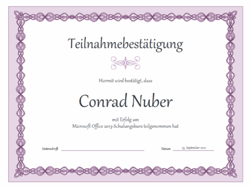 Teilnahmebestätigung (Design "Lila Kette") Teilnahmebestätigung (Design "Lila Kette")