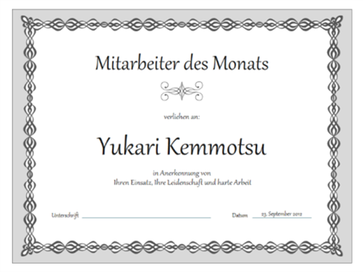 Urkunde "Mitarbeiter des Monats" (Design "Graue Kette") Urkunde "Mitarbeiter des Monats" (Design "Graue Kette")