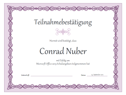 Teilnahmebestätigung (Design "Lila Kette") Teilnahmebestätigung (Design "Lila Kette")